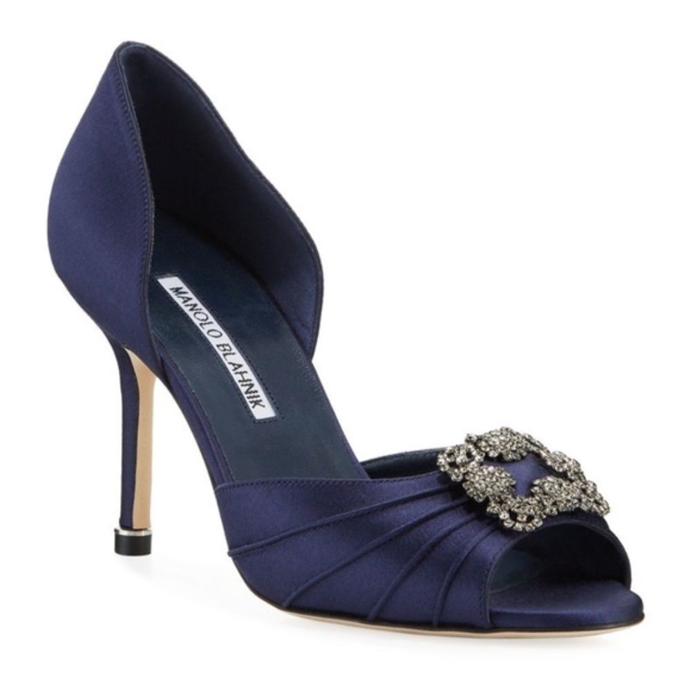 Manolo Blahnik Cassiado Satin Open-Toe Pumps NWB